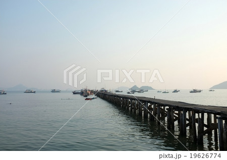 Sea and mountain at beach pier Sea and mountain at beach pier 19626774