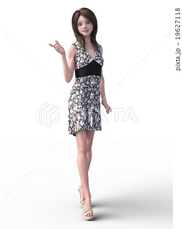 花柄のドレスを着た可愛い女の子perming3dcgイラスト素材のイラスト