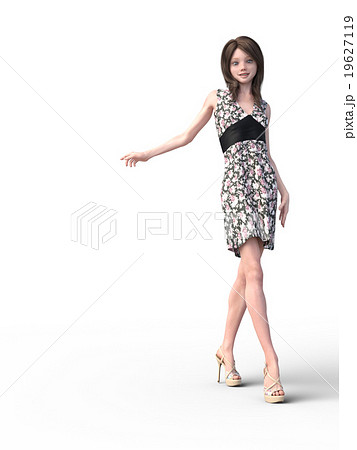 花柄のドレスを着た可愛い女の子perming3dcgイラスト素材のイラスト素材