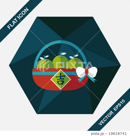 Chinese New Year Mandarin Oranges flat icon wtih long shadow,eps 19628741