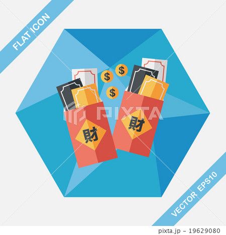 Chinese New Year red envelope flat icon with long shadow,eps10 19629080