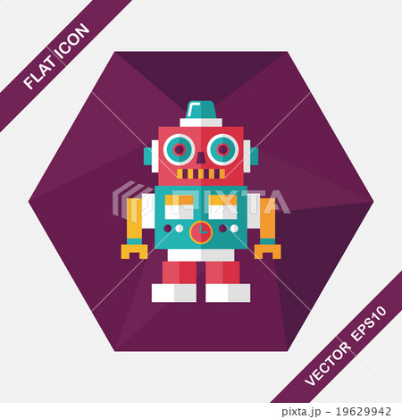 vintage robot flat icon with long shadow,eps 10 19629942