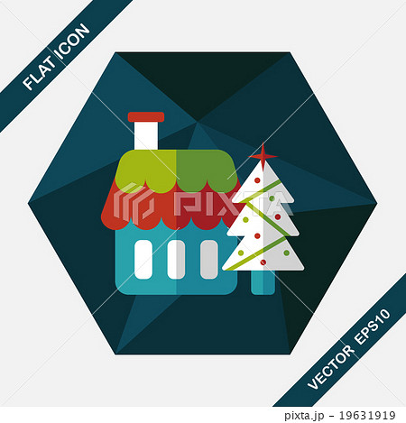 Xmas tree and house flat icon with long shadow,eps10 19631919