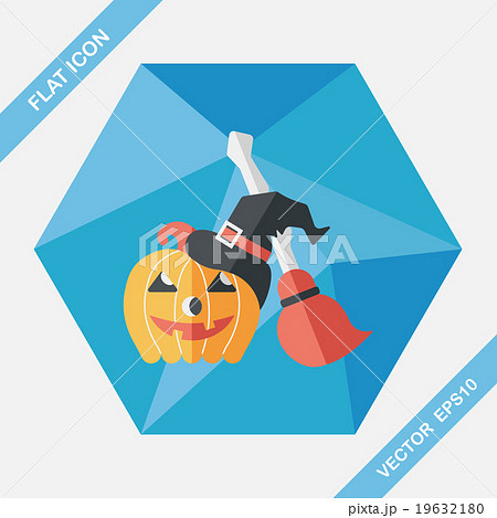 pumpkin and broom flat icon with long shadow,eps10 pumpkin and broom flat icon with long shadow,eps10 19632180
