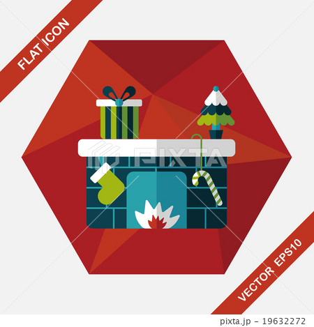 Christmas fireplace flat icon with long shadow,eps10 Christmas fireplace flat icon with long shadow,eps10 19632272