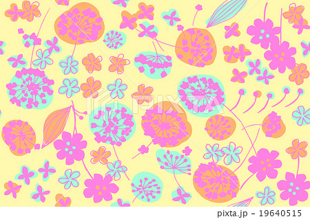 シームレスパターン レトロでカラフルな花柄のイラスト素材 19640515 Pixta
