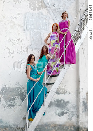 four pretty young girl on stairs 19663845