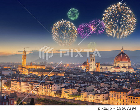 Fireworks under Arno River and Ponte Vecchio 19667294
