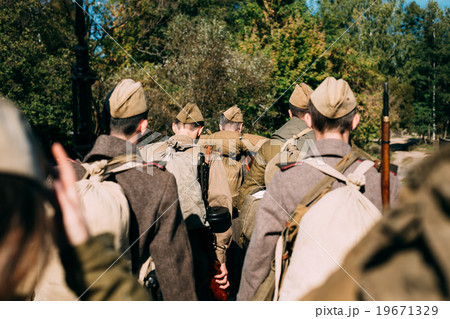 Unidentified re-enactors dressed as Soviet russian Unidentified re-enactors dressed as Soviet russian 19671329