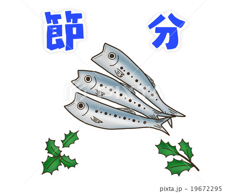 節分のイラスト　いわし　ひいらぎ　白バック 19672295