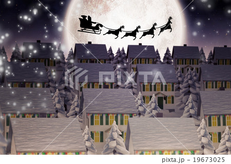 Composite image of silhouette of santa claus and reindeer Composite image of silhouette of santa claus and reindeer 19673025