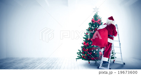 Composite image of santa steps up a ladder Composite image of santa steps up a ladder 19673600