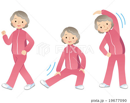 体操する高齢者 女性のイラスト素材