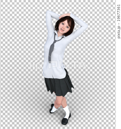 舒展向後地板的女學生燙髮3DCG例證材料 19677361