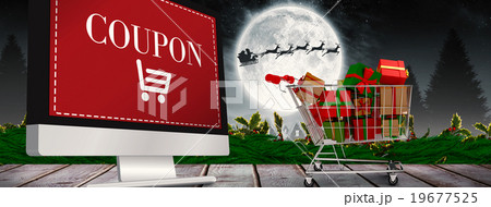 Composite image of trolley full of gifts 19677525