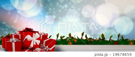 Composite image of red gifts with white bow Composite image of red gifts with white bow 19678659