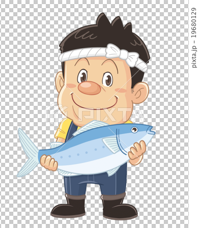 魚屋・鮮魚店・魚市場のコミカルでかわいい人物イラスト | いわたまさよし 19680129