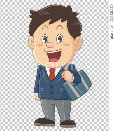ブレザー姿で登校する男子高校生のコミカルでかわいい人物イラスト いわたまさよしのイラスト素材