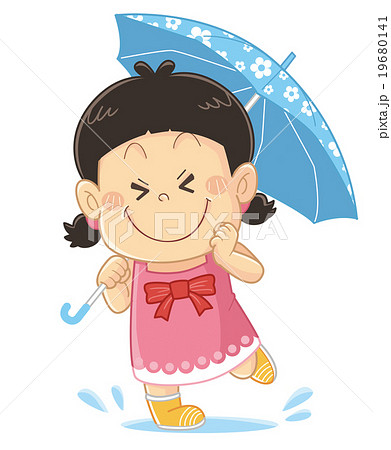 傘をさす園児 幼児 女の子のコミカルでかわいい人物イラスト いわたまさよしのイラスト素材