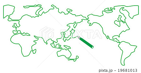 世界地図 一筆描き ペン イラストのイラスト素材