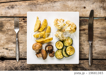 Grilled vegetables on white plate. 19681365