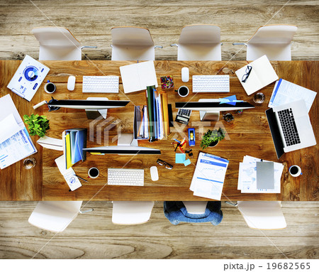 Messy Office Meeting Table No People Concept 19682565