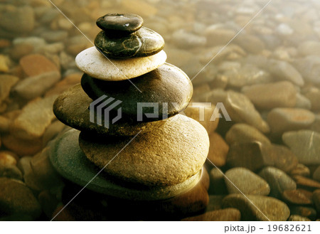 Zen Balance Rocks Pebbles Covered Water Concept 19682621