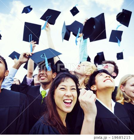 Graduation Caps Thrown Happiness Success Cocnept Graduation Caps Thrown Happiness Success Cocnept 19685215