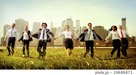 Business People Holding Hands Together Outdoors Concept 19686871