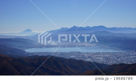高ボッチから富士山と諏訪湖 19688789