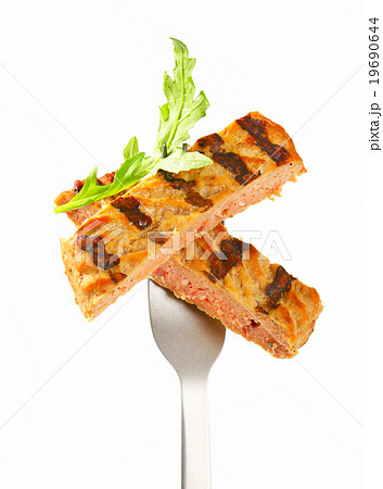 Grilled burger on fork 19690644