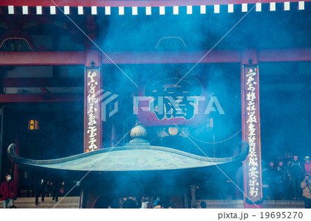 Smoke of Joss Stick over Lantern at Asakusa temple Smoke of Joss Stick over Lantern at Asakusa temple 19695270