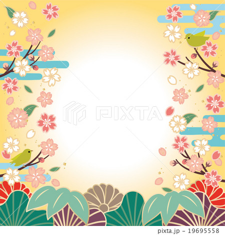 背景素材-和,桜,うぐいす(黄) 背景素材-和,桜,うぐいす(黄) 19695558