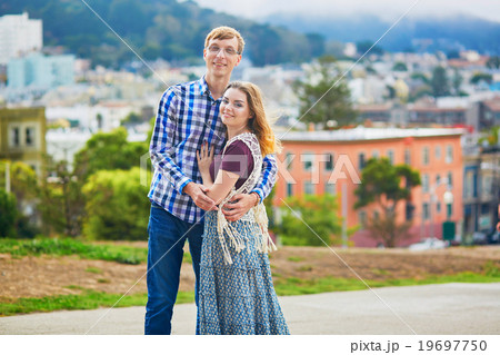 Romantic loving couple having a date in San Francisco 19697750