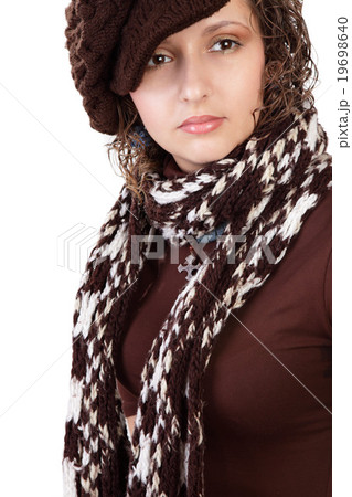 beautiful woman in winter hat isolated on a white 19698640