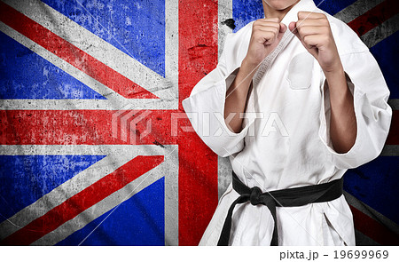 karate fighter and united kingdom flag 19699969