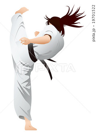 女性空手の上段蹴りのイラスト素材