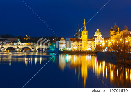 Vltava River and Old Town at night in Prague Vltava River and Old Town at night in Prague 19701650