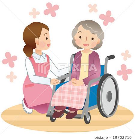 介護 車椅子 高齢者のイラスト素材