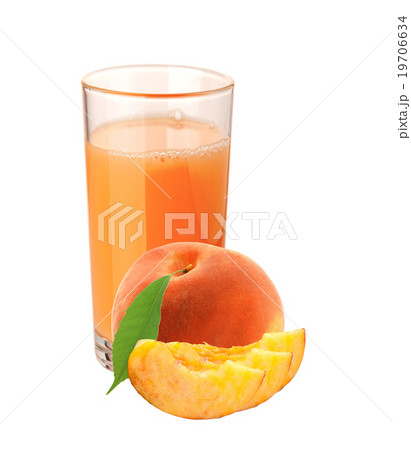 Peach juice in glass and peach fruit isolated 19706634