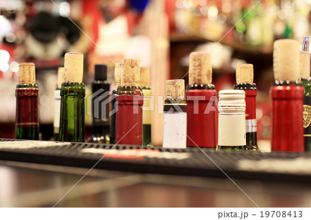 Bar, old wooden rack with glasses in the pub Bar, old wooden rack with glasses in the pub 19708413