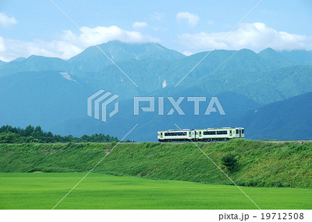 雄大な山並みをバックに走る小海線 19712508
