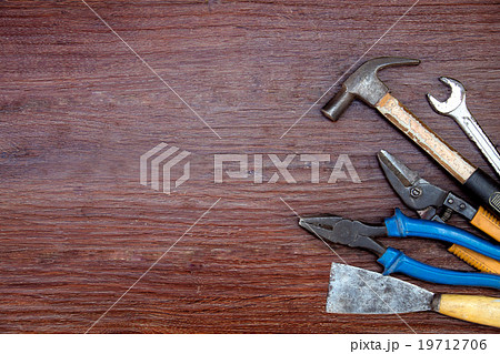 different old tools on wood 19712706
