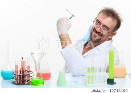 Crazy chemist smokes a cigarette 19718166