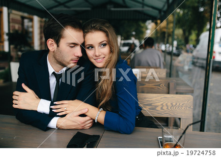 beautiful couple sitting in the cafe beautiful couple sitting in the cafe 19724758