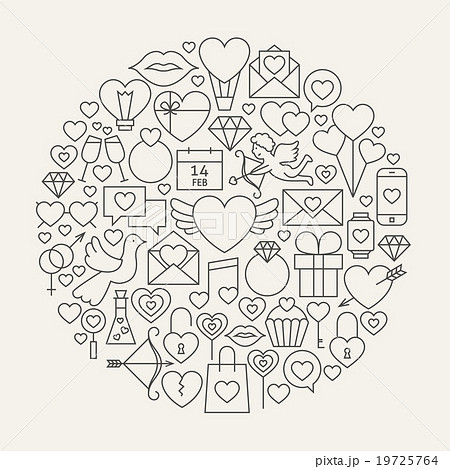 Valentine Day Line Icons Set Circle Shape 19725764