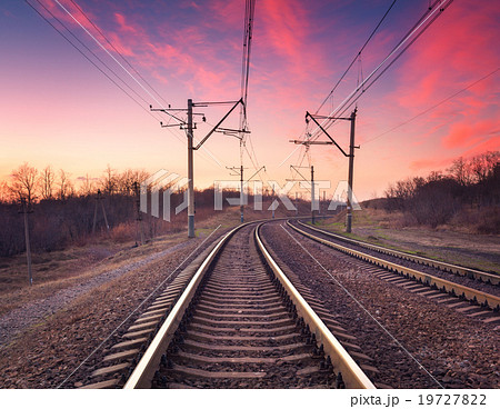Railway station at sunset. Railroad Railway station at sunset. Railroad 19727822