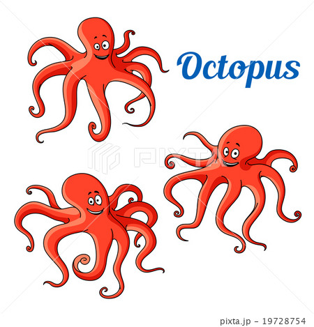 Funny and joyful cartoon red octopuses 19728754