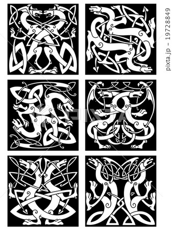 Magic dragons celtic knot patterns in tribal style 19728849