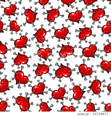 Seamless pattern of red hearts pierced with nails Seamless pattern of red hearts pierced with nails 19728877